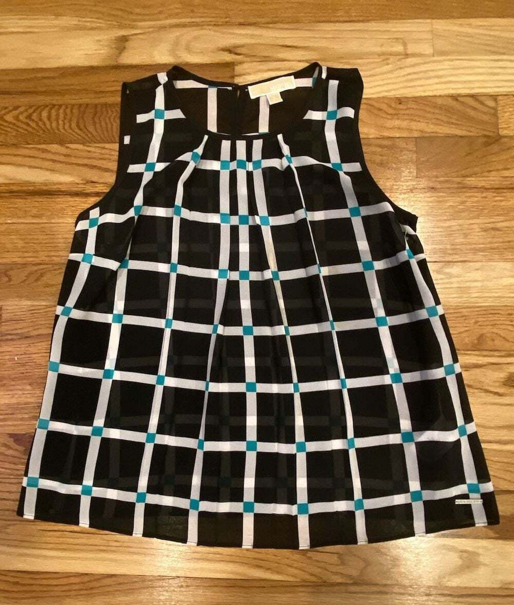 Michael Michael Kors Black White and Teal Grid Print Sleeveless Tank Top